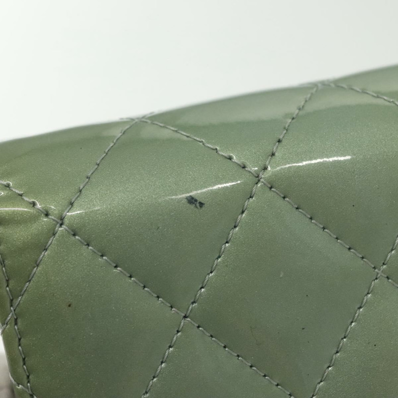 【日本直送】香奈兒 (CHANEL) Matelasse 長版皮夾 琺瑯綠 銀色 CC Auth 138942-2