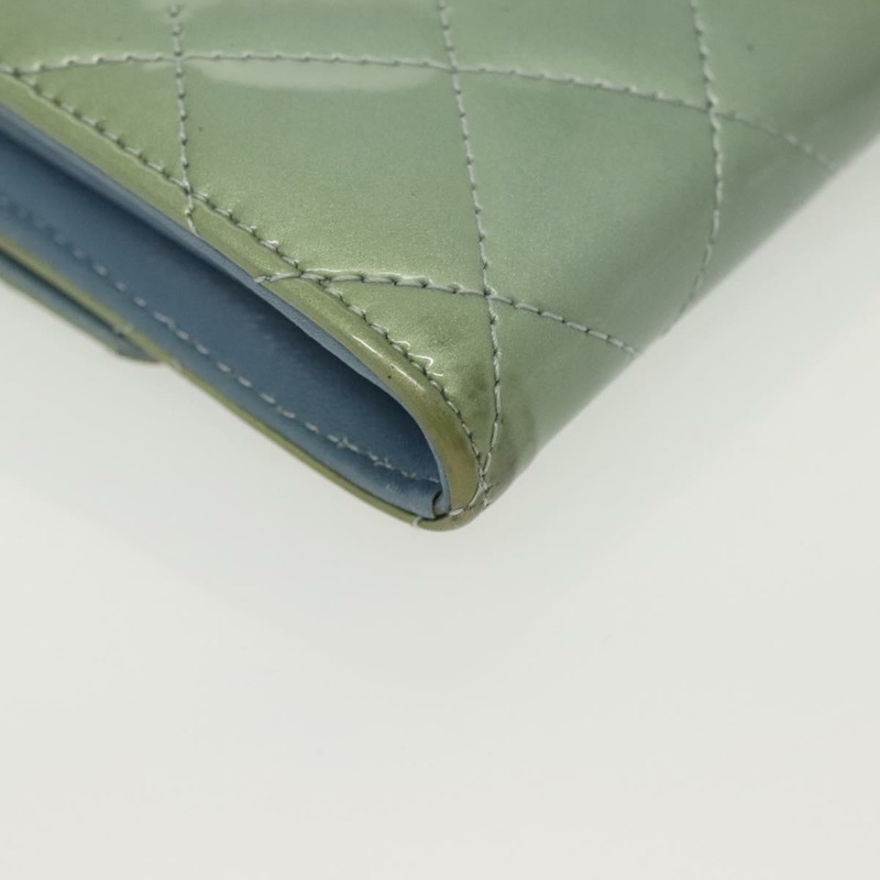 【日本直送】香奈兒 (CHANEL) Matelasse 長版皮夾 琺瑯綠 銀色 CC Auth 138942-14
