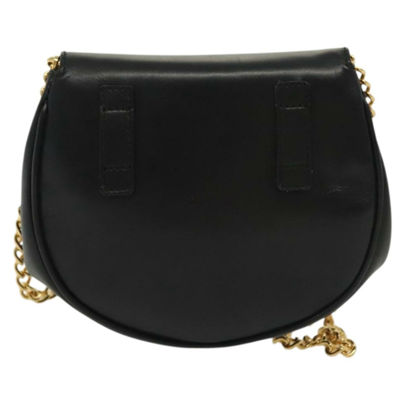 【日本直送】Salvatore Ferragamo Gancini 鏈條肩背包，黑色皮革，金色，正品，貨號 138877-1