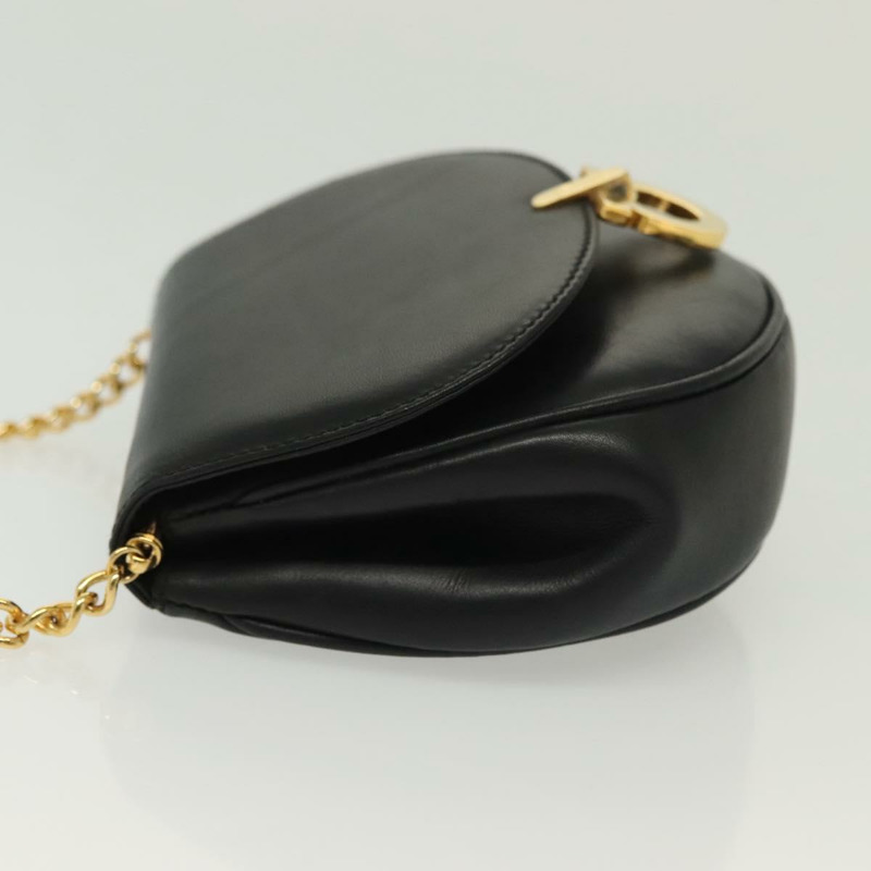 【日本直送】Salvatore Ferragamo Gancini 鏈條肩背包，黑色皮革，金色，正品，貨號 138877-3