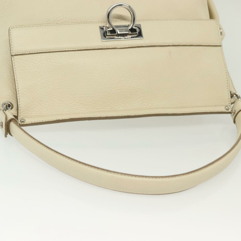 【日本直送】Salvatore Ferragamo Gancini 皮革肩背包 白色 銀色 正品 138871-6