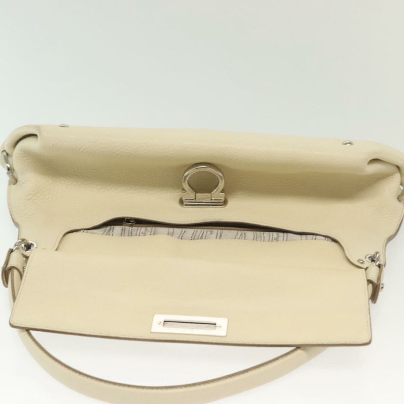 【日本直送】Salvatore Ferragamo Gancini 皮革肩背包 白色 銀色 正品 138871-9