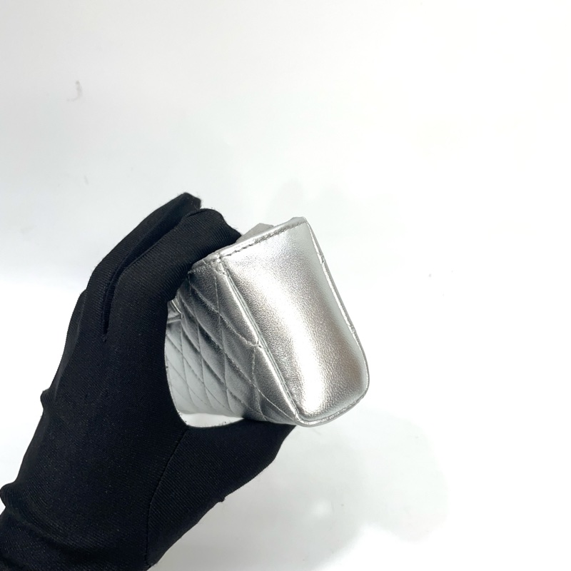 Chanel 銀色羊皮銀釦雙層萬用包 零錢包 y2k-2