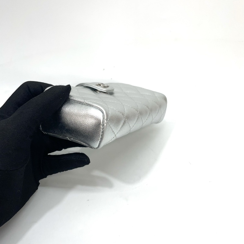 Chanel 銀色羊皮銀釦雙層萬用包 零錢包 y2k-5