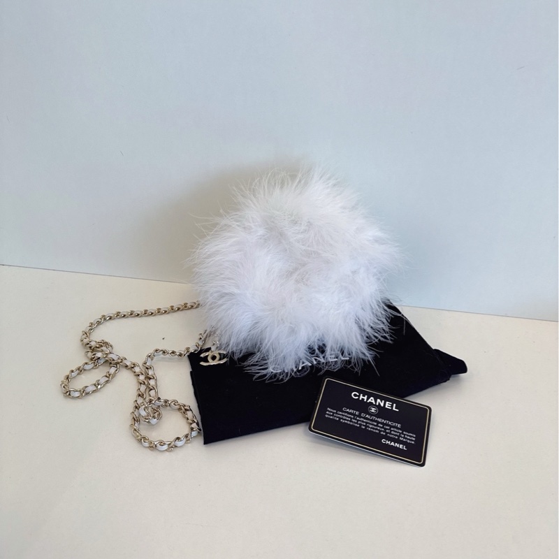 【99新🆕】Chanel 限量 白色毛毛 圓餅鏈條包斜挎包 單肩包-0