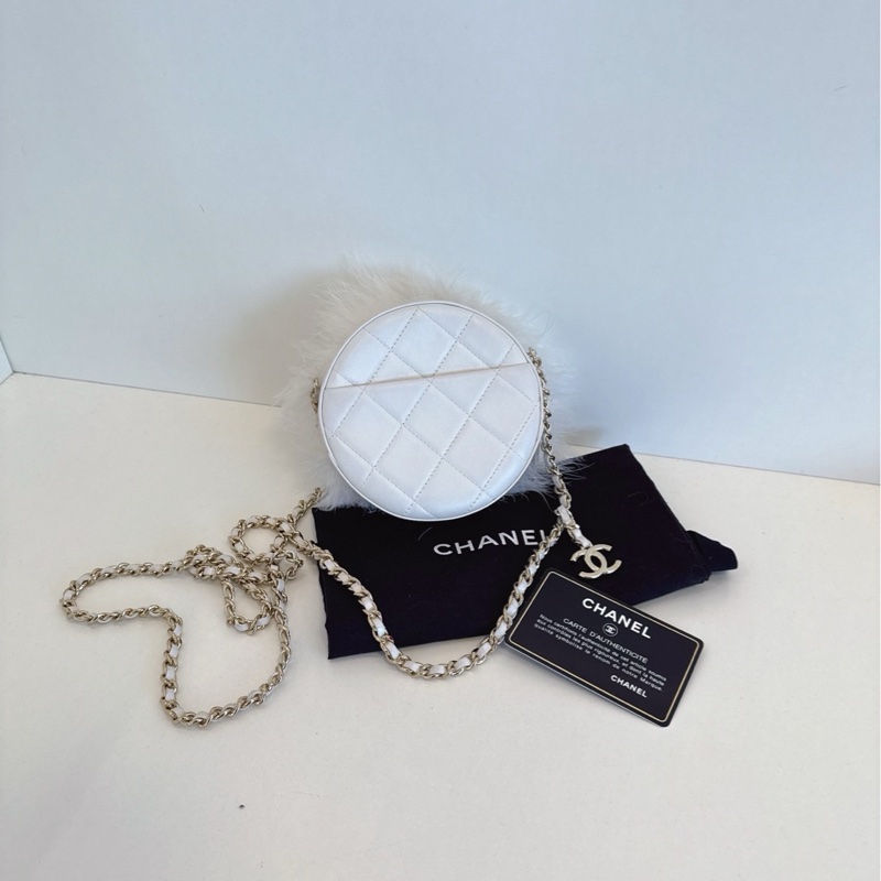 【99新🆕】Chanel 限量 白色毛毛 圓餅鏈條包斜挎包 單肩包-1