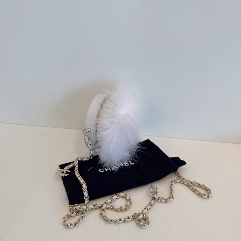 【99新🆕】Chanel 限量 白色毛毛 圓餅鏈條包斜挎包 單肩包-2