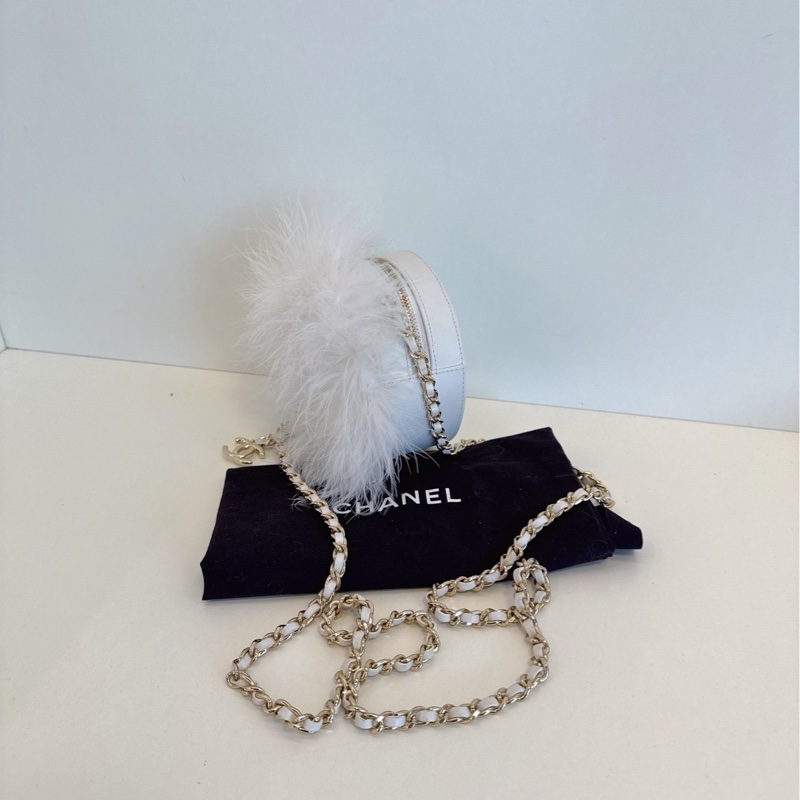 【99新🆕】Chanel 限量 白色毛毛 圓餅鏈條包斜挎包 單肩包-3