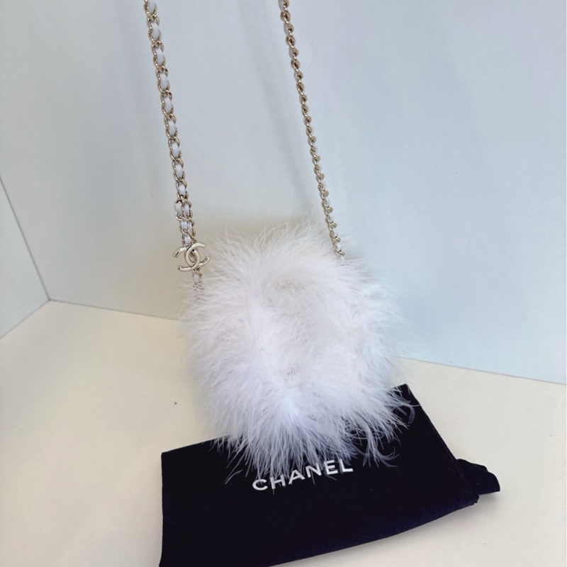 【99新🆕】Chanel 限量 白色毛毛 圓餅鏈條包斜挎包 單肩包-7