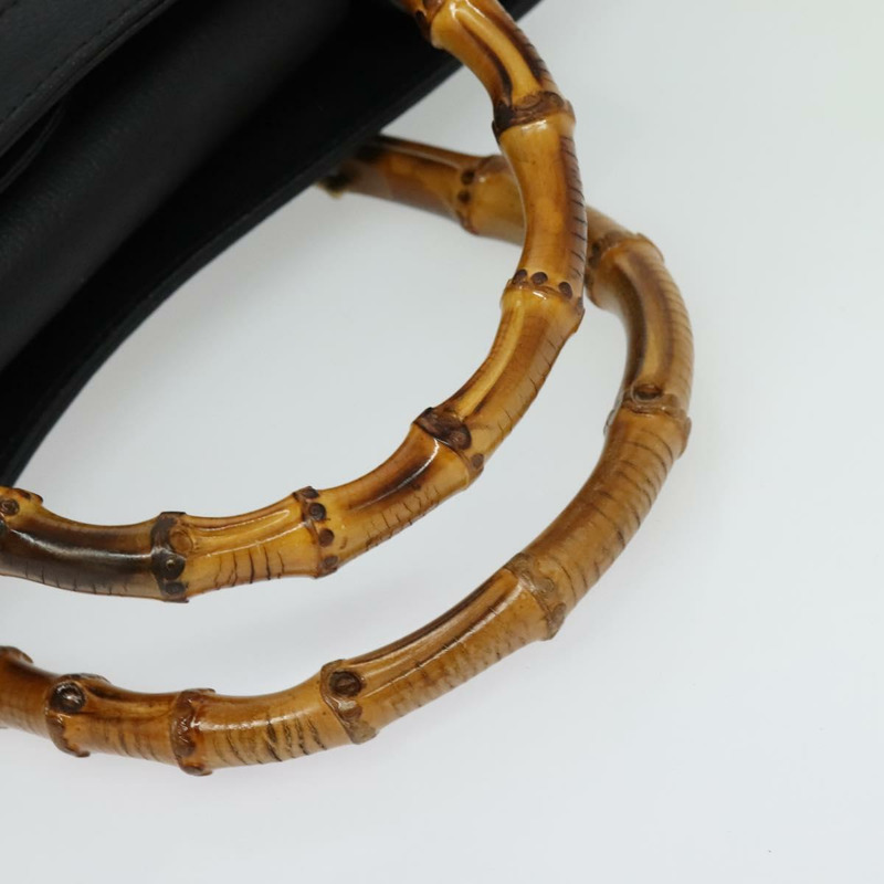 【日本直送】GUCCI 竹節手提包 皮革 黑色 金色 002 1186 0260 正品 137974-6