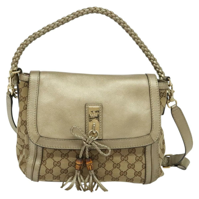 【日本直送】GUCCI GG帆布竹節單肩包 米色 金色 282301 正品 137972-12