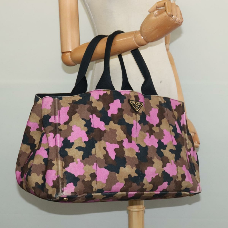 【日本直送】PRADA迷彩Canapa GM手袋 帆布 紫色 金 正品 137846-21