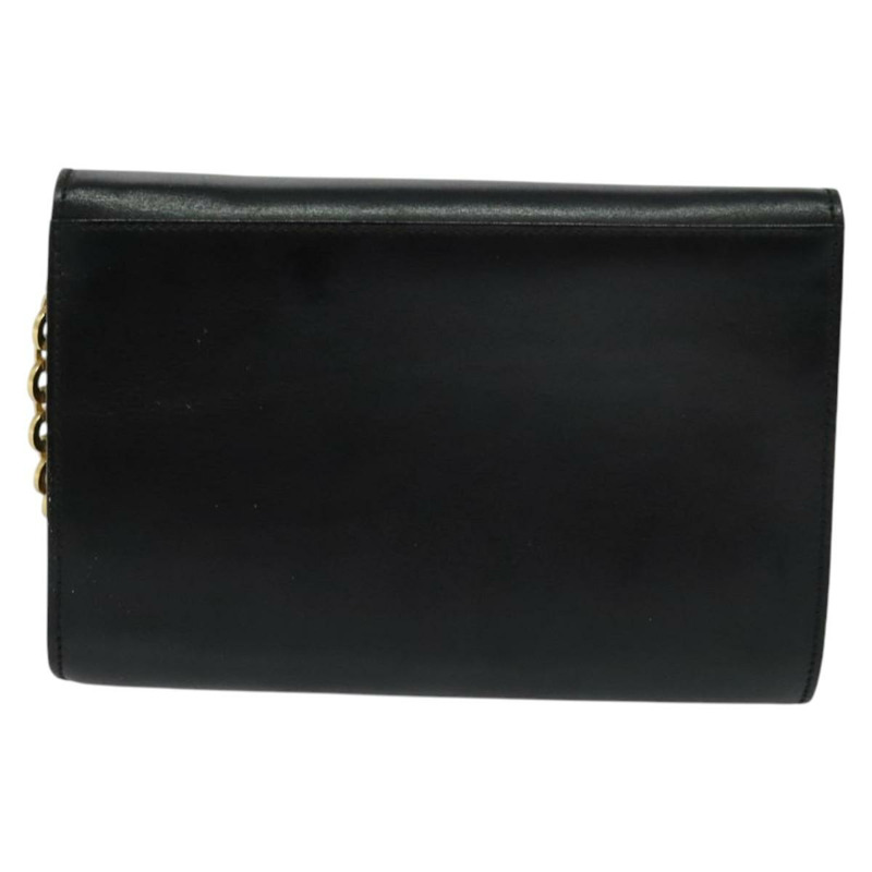 【日本直送】Salvatore Ferragamo Gancini 鏈條單肩包 皮革 黑色 金色 Auth hk2926-1