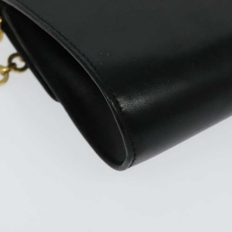 【日本直送】Salvatore Ferragamo Gancini 鏈條單肩包 皮革 黑色 金色 Auth hk2926-14