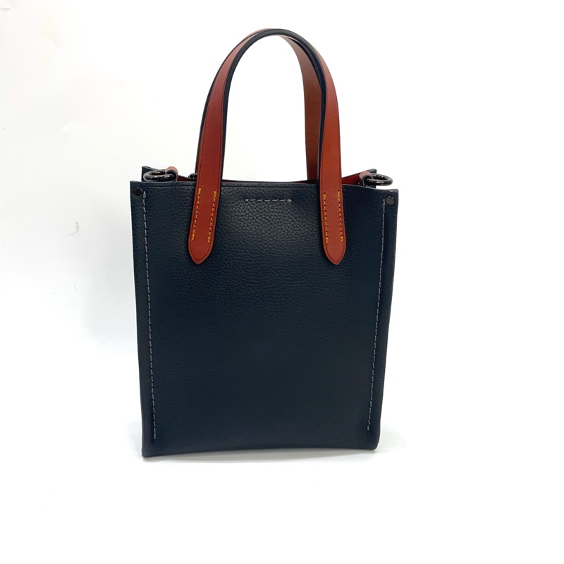 Coach 黑牛皮拼咖牛皮咖釦Relay 17手提斜背包 托特包-1