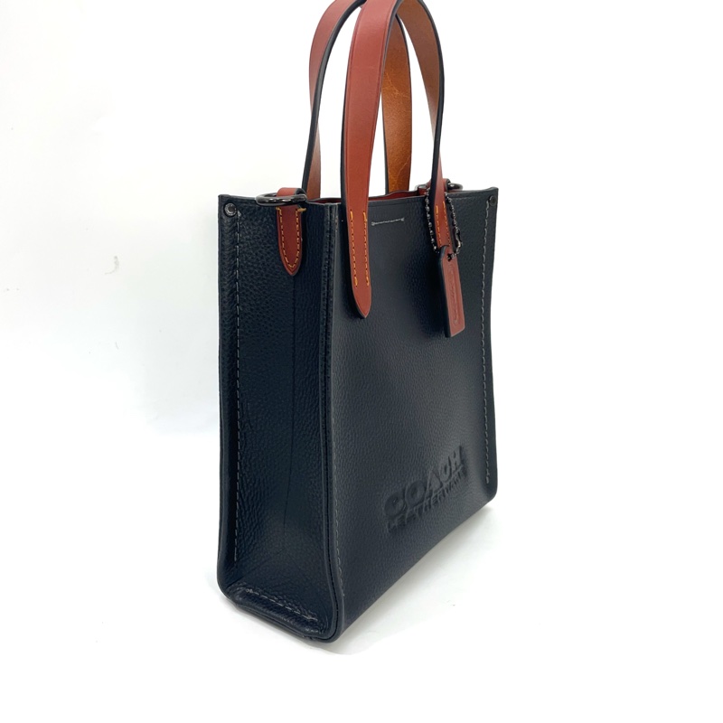 Coach 黑牛皮拼咖牛皮咖釦Relay 17手提斜背包 托特包-2