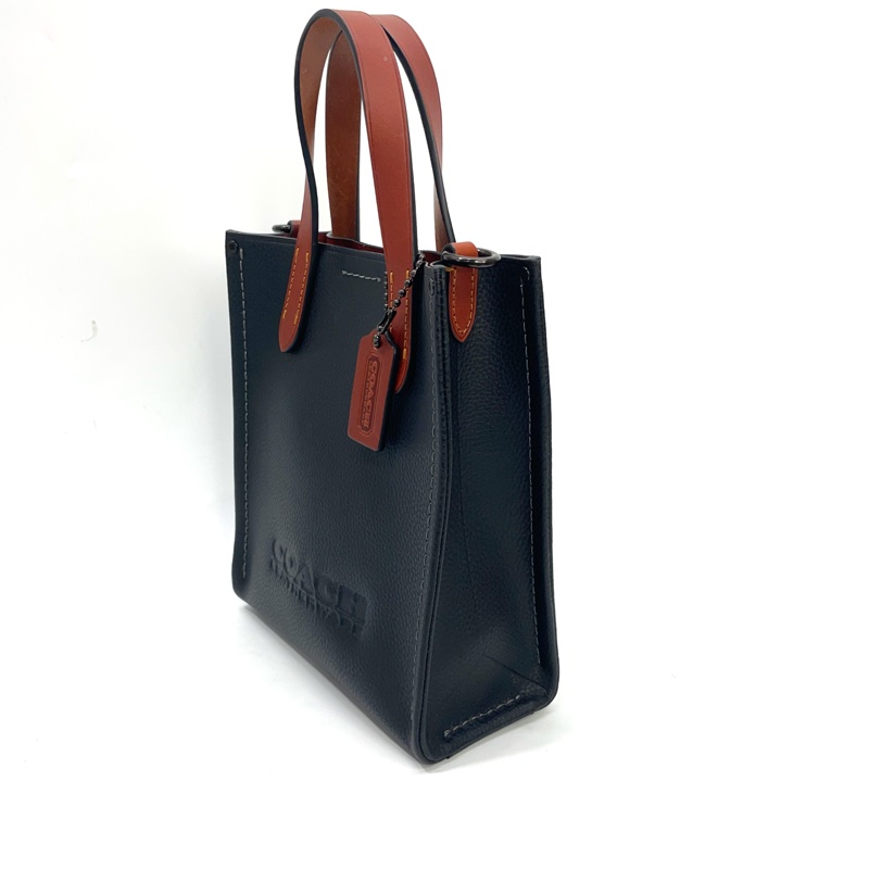 Coach 黑牛皮拼咖牛皮咖釦Relay 17手提斜背包 托特包-3