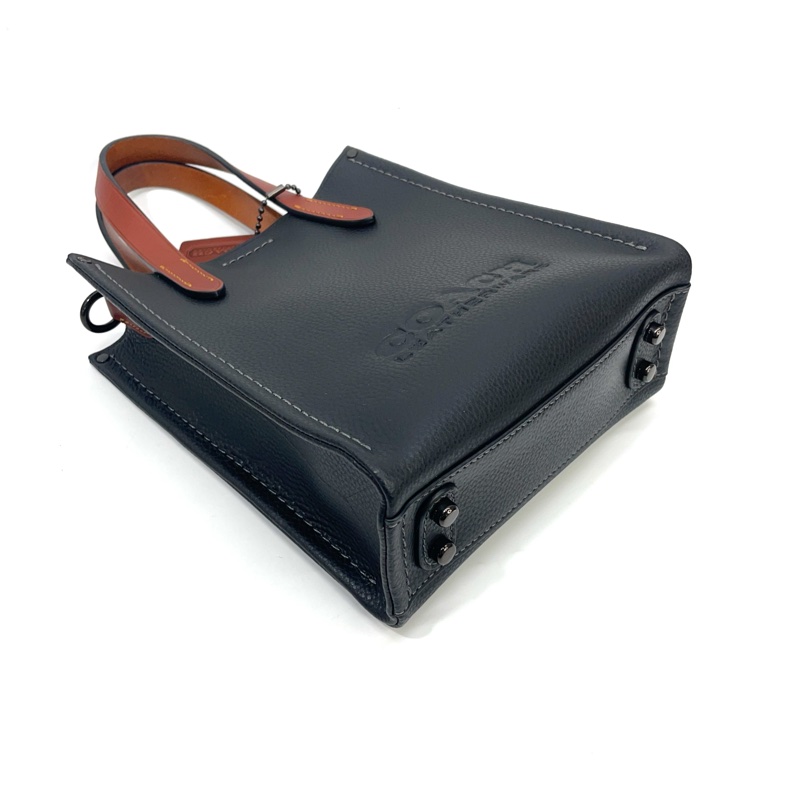 Coach 黑牛皮拼咖牛皮咖釦Relay 17手提斜背包 托特包-5