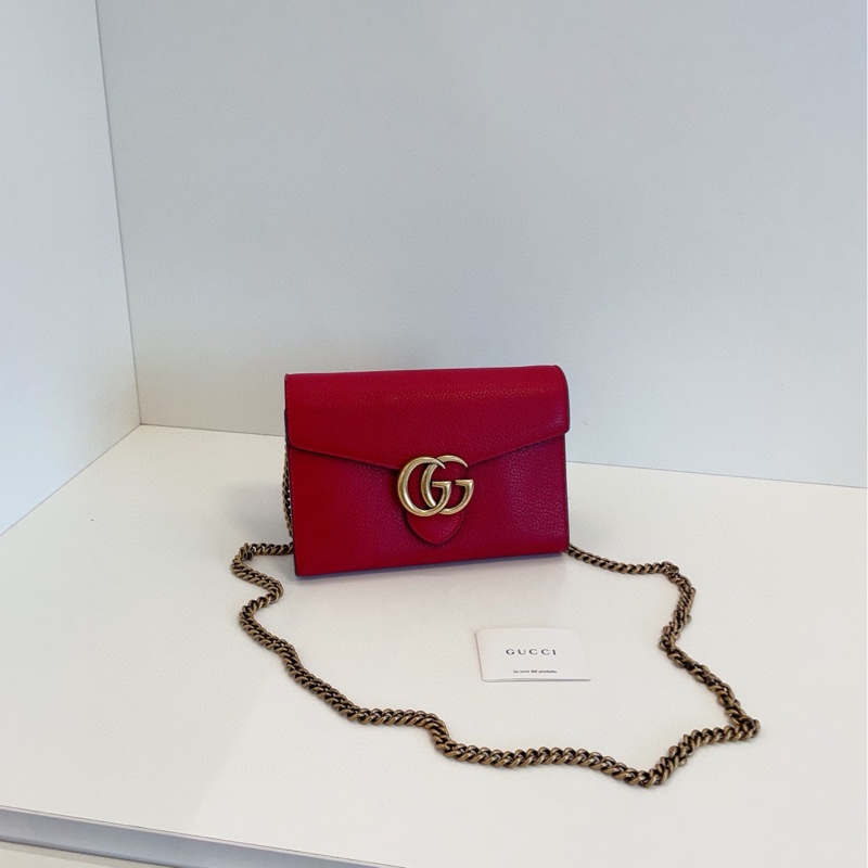 【98新🆕】Gucci marmont紅金扣GG woc 斜挎包 信封包/鏈條包-0