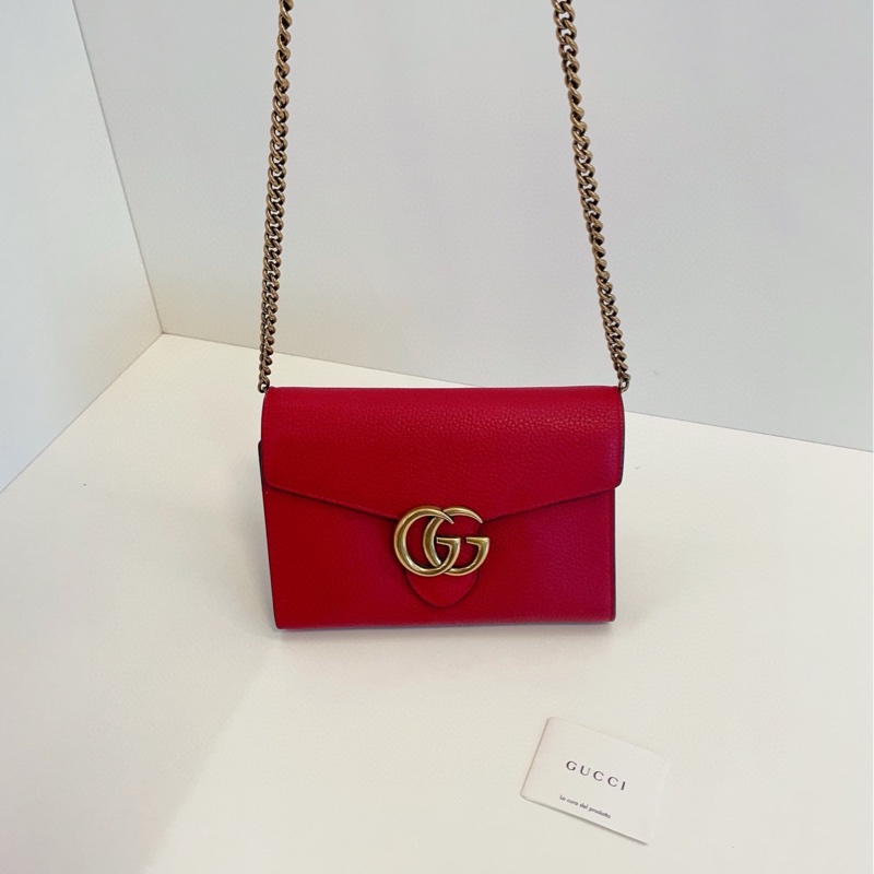 【98新🆕】Gucci marmont紅金扣GG woc 斜挎包 信封包/鏈條包-6
