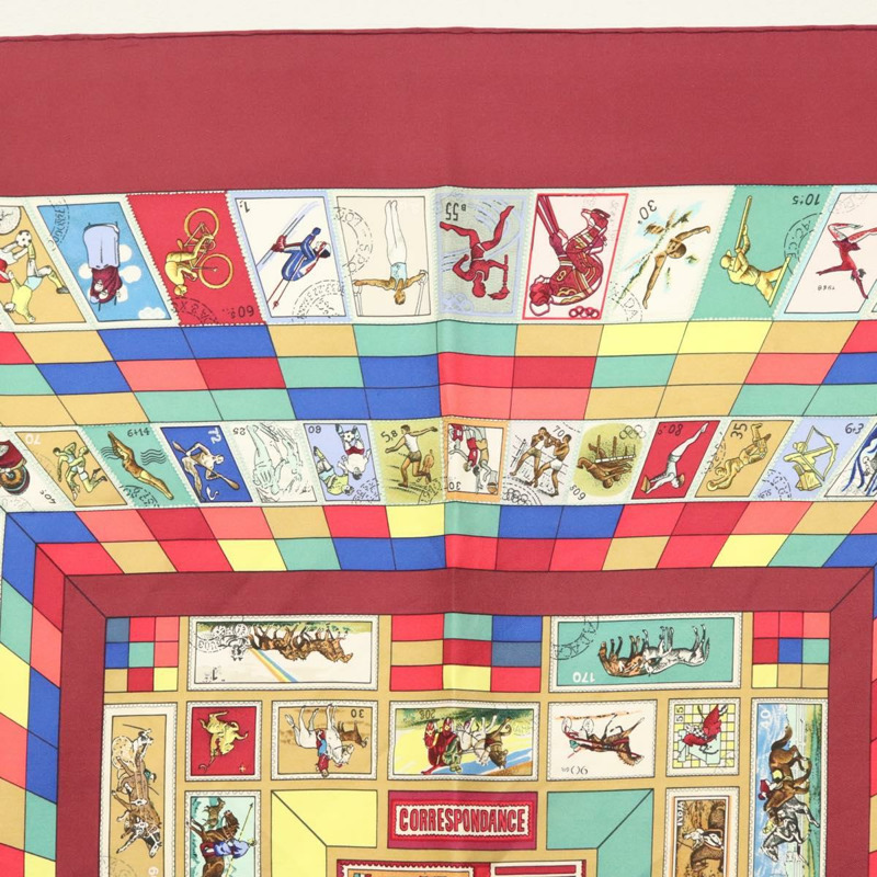 【日本直送】HERMES Carre 90 圍巾「CORRESPONDANCE」真絲波爾多正品 hk2956-2