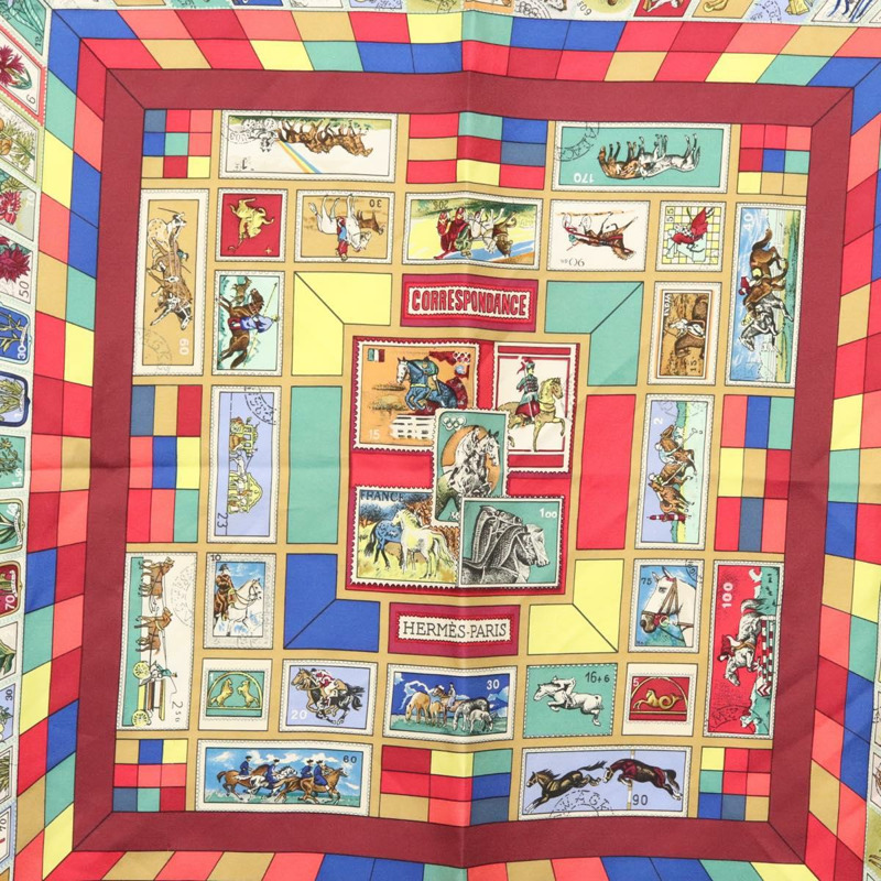 【日本直送】HERMES Carre 90 圍巾「CORRESPONDANCE」真絲波爾多正品 hk2956-5