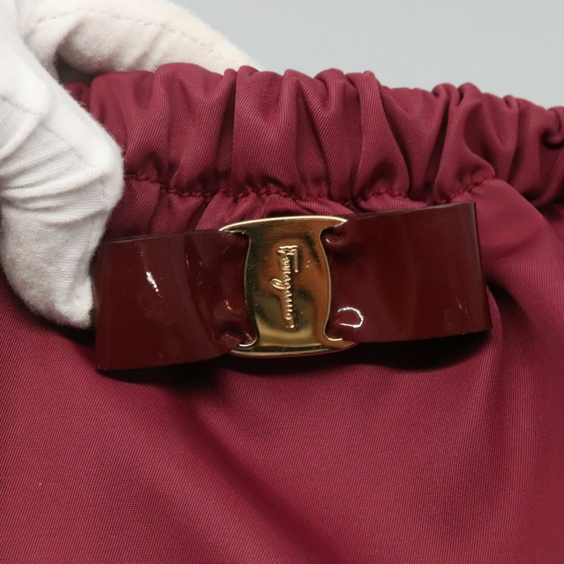 【日本直送】Salvatore Ferragamo Vala 托特包 尼龍 波爾多金 Auth hk2907-16