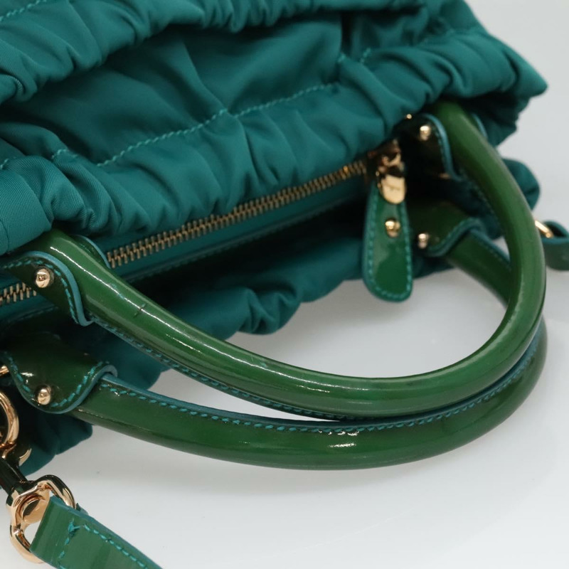 【日本直送】Salvatore Ferragamo Vala 托特包 尼龍 2way 綠金 Auth hk2908-6