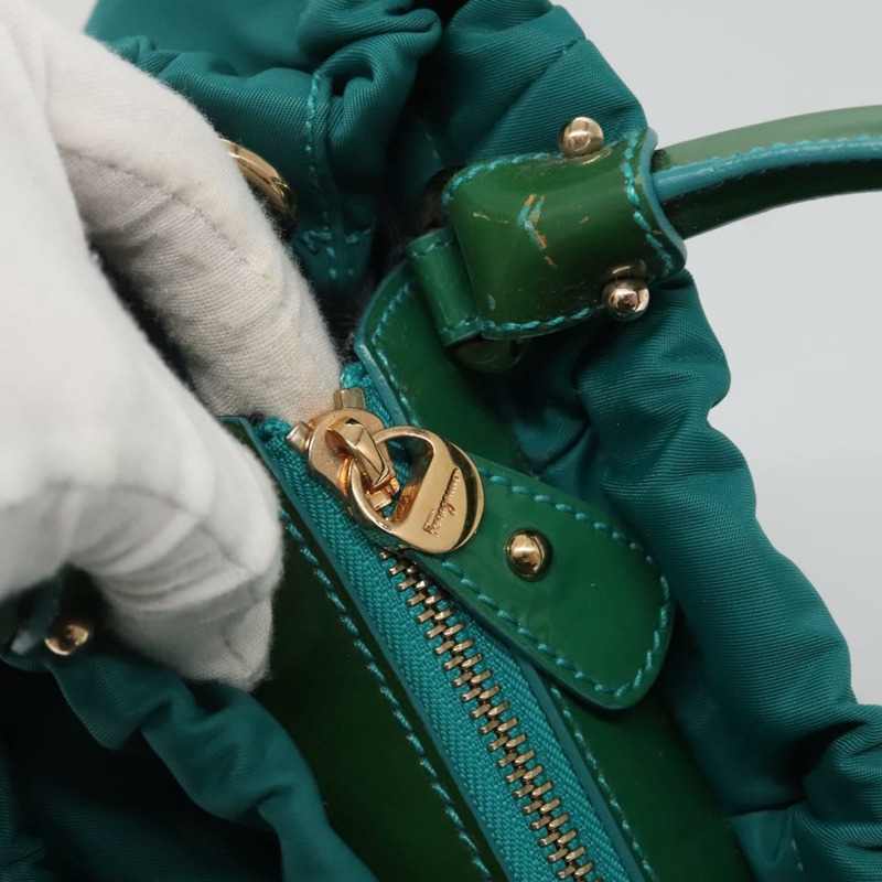 【日本直送】Salvatore Ferragamo Vala 托特包 尼龍 2way 綠金 Auth hk2908-9