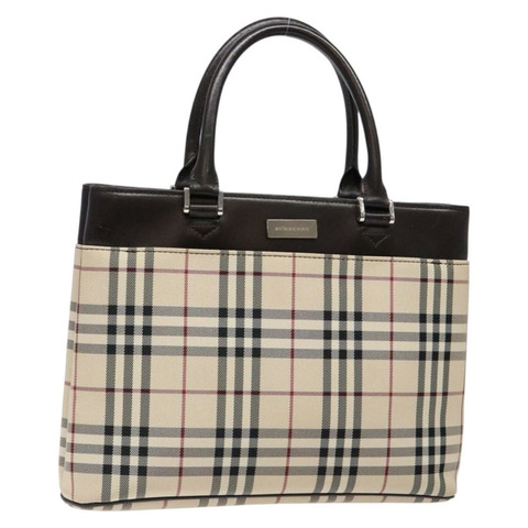 BURBERRY Nova 格紋托特包 尼龍 米色 銀色 正品 hk2951