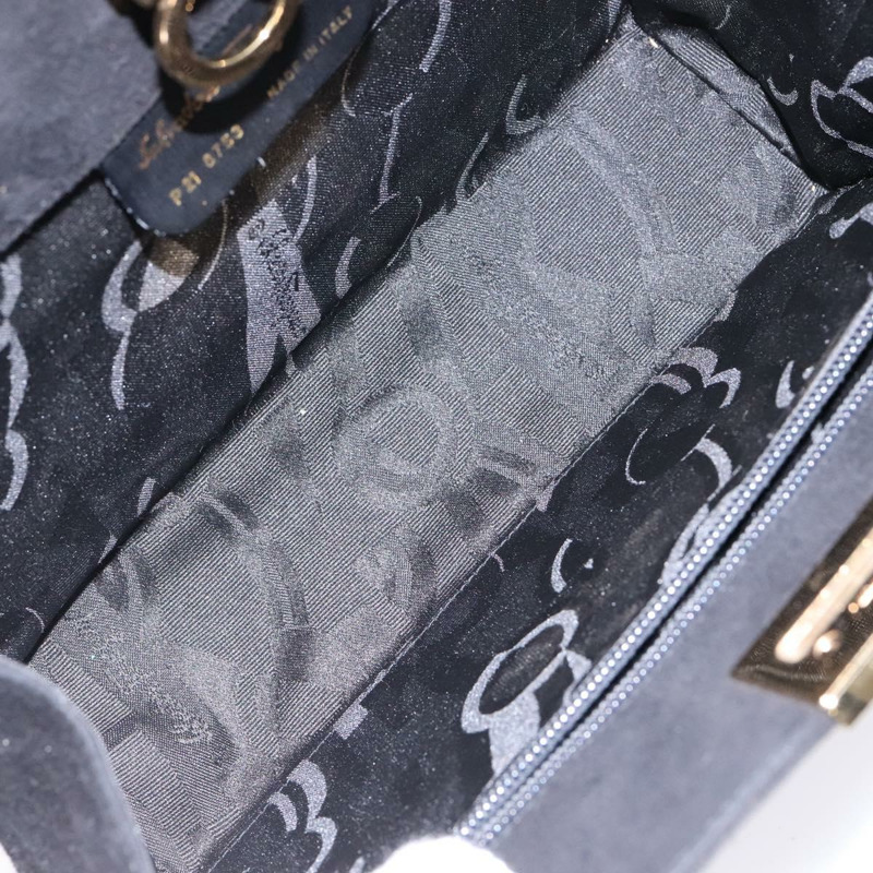 【日本直送】Salvatore Ferragamo Gancini 鏈條單肩包 麂皮 黑色 金色 正品 BA5012-10