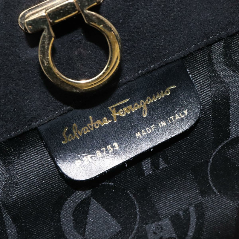 【日本直送】Salvatore Ferragamo Gancini 鏈條單肩包 麂皮 黑色 金色 正品 BA5012-11