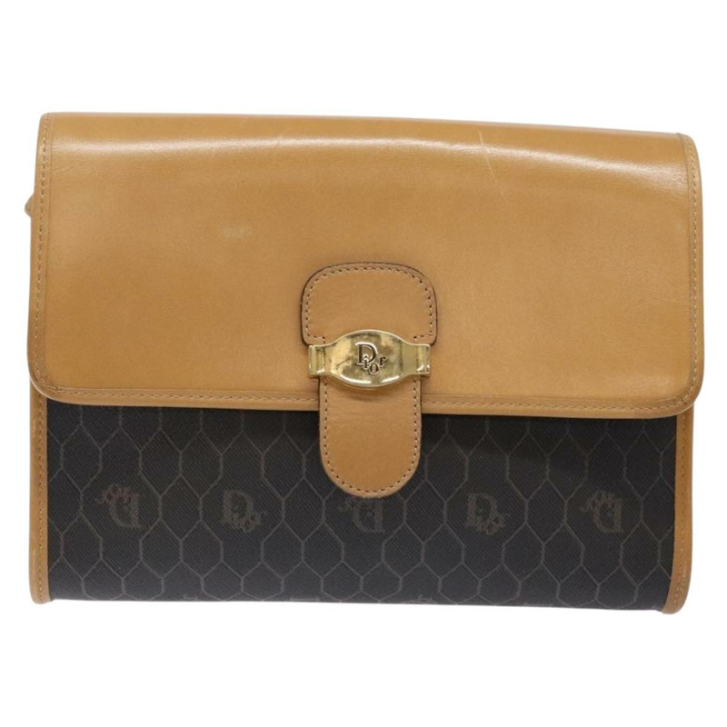 【日本直送】Christian Dior 蜂巢帆布肩背包 PVC 黑色金色 正品 BA4862-12