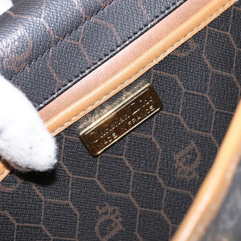 【日本直送】Christian Dior 蜂巢帆布肩背包 PVC 黑色金色 正品 BA4862-18