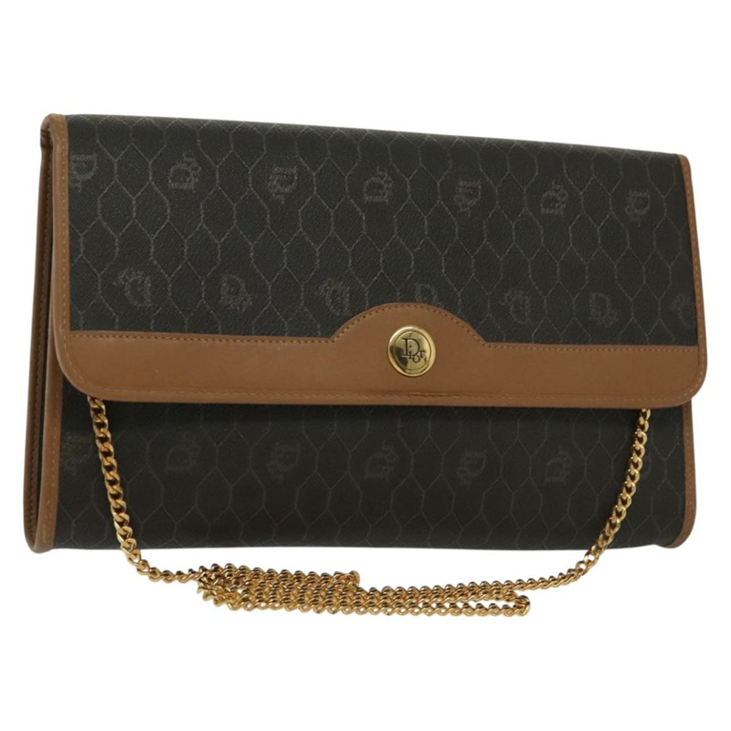 【日本直送】Christian Dior 蜂巢帆布鏈條單肩包 PVC 黑色金色 正品 BA4863-0