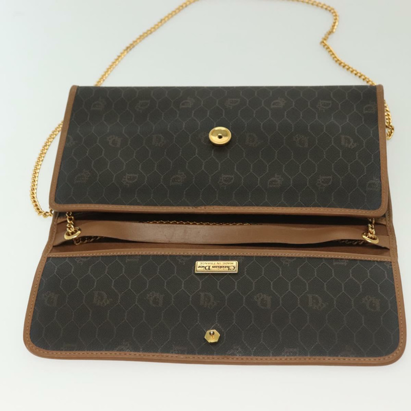 【日本直送】Christian Dior 蜂巢帆布鏈條單肩包 PVC 黑色金色 正品 BA4863-10