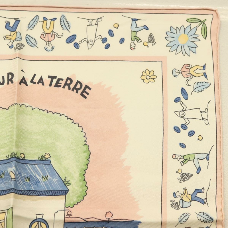 【日本直送】HERMES Carre 40 圍巾「RETOUR A LA TERRE」真絲粉紅正品 BA5053-2