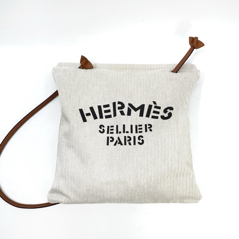 Hermes 米白帆布咖背帶Aline肩斜包-0