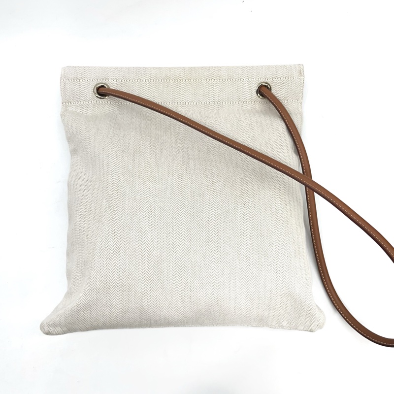 Hermes 米白帆布咖背帶Aline肩斜包-1