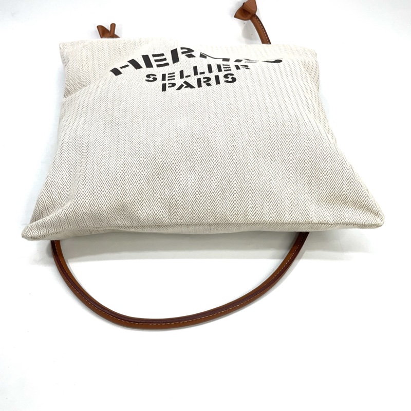 Hermes 米白帆布咖背帶Aline肩斜包-2