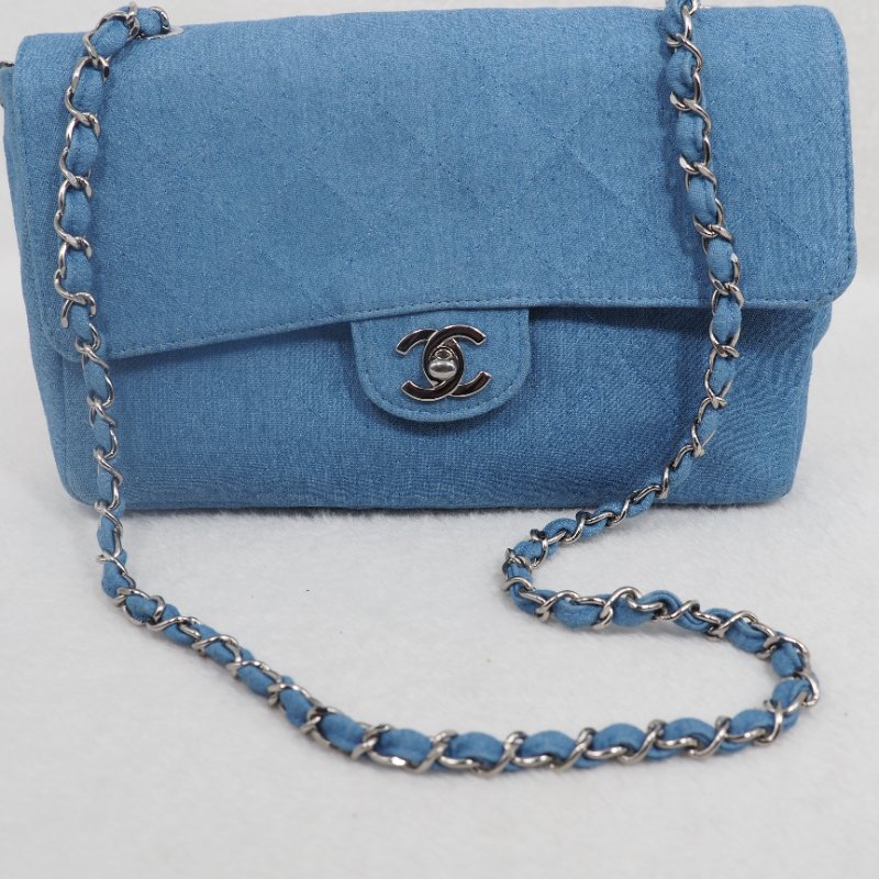 CHANEL 藍色CF 銀扣-15