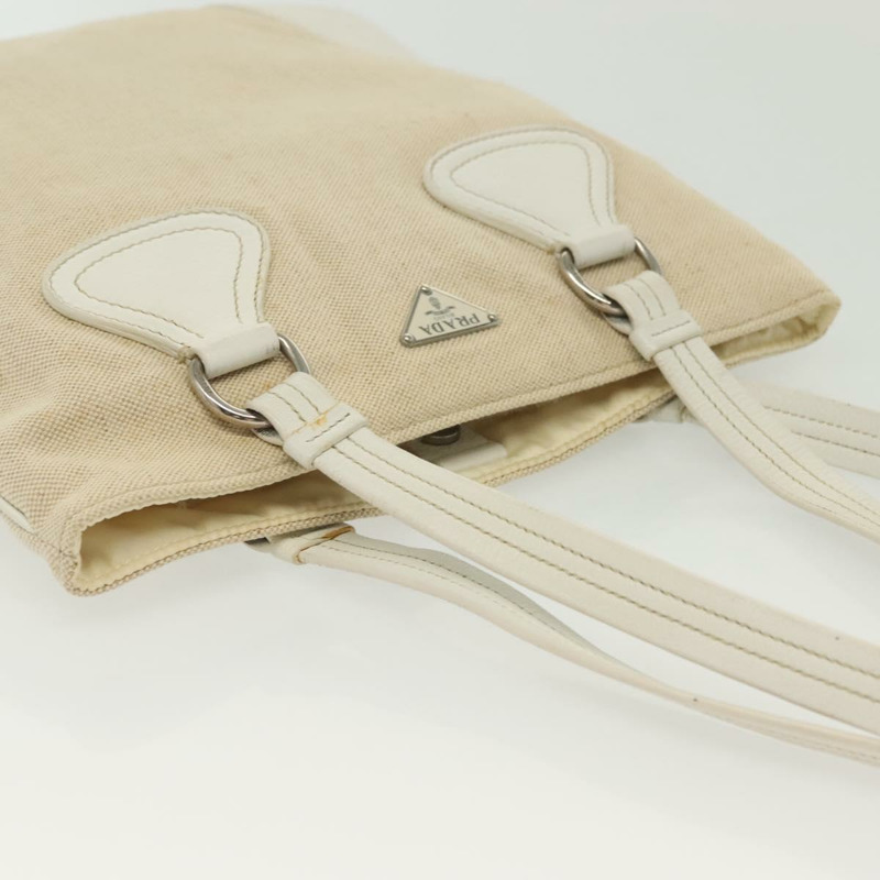 【日本直送】PRADA帆布手提包 米色 銀色 正品 135047-5