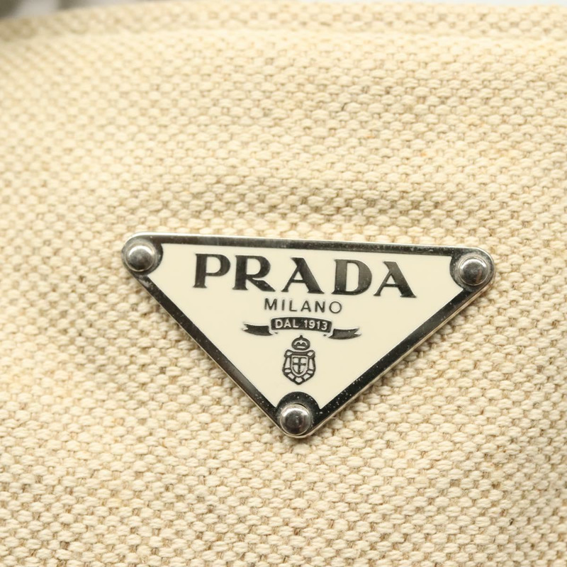 【日本直送】PRADA帆布手提包 米色 銀色 正品 135047-17