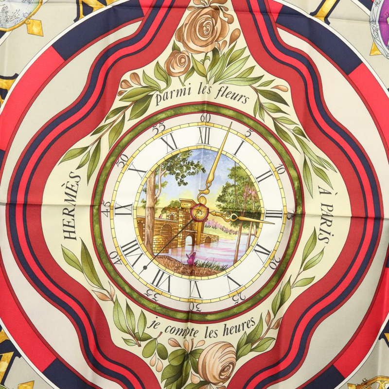 【日本直送】HERMES Carre 90 圍巾「parmi les fleurs je compt」真絲海軍藍正品 am9007-5