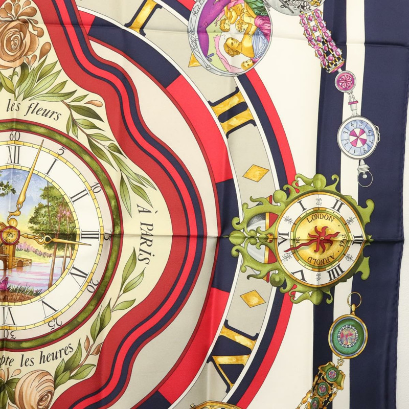 【日本直送】HERMES Carre 90 圍巾「parmi les fleurs je compt」真絲海軍藍正品 am9007-6