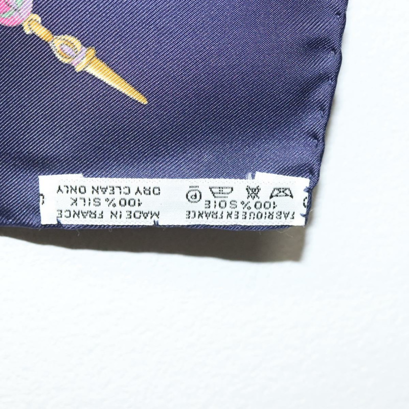 【日本直送】HERMES Carre 90 圍巾「parmi les fleurs je compt」真絲海軍藍正品 am9007-12