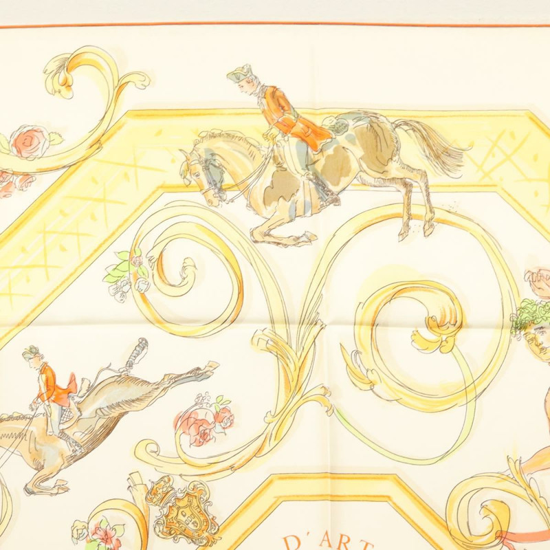 【日本直送】HERMES Carre 90 圍巾「cole Portugaise d'Art questre」絲綢米色正品 am9006-2