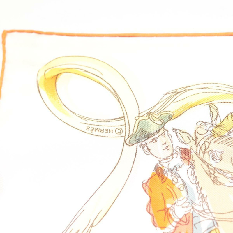 【日本直送】HERMES Carre 90 圍巾「cole Portugaise d'Art questre」絲綢米色正品 am9006-12