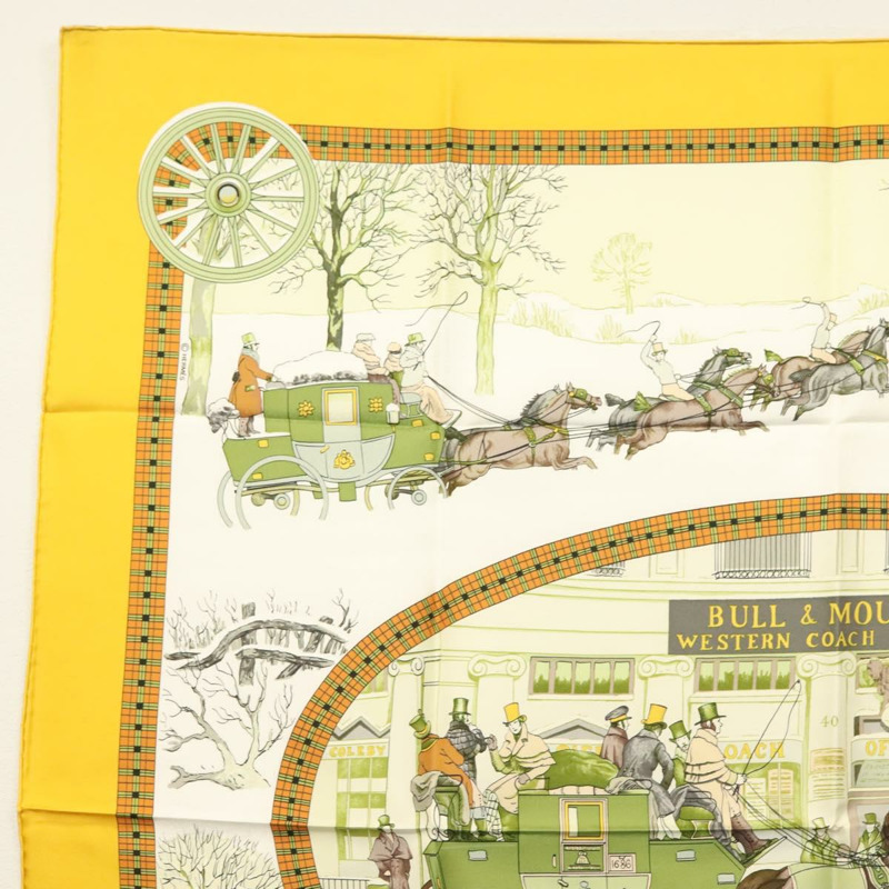 【日本直送】愛馬仕 Carre 90 絲巾「BULL＆MOUTH WESTERN COACH OFFICE」絲綢正品 am8938-1