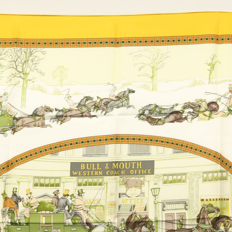 【日本直送】愛馬仕 Carre 90 絲巾「BULL＆MOUTH WESTERN COACH OFFICE」絲綢正品 am8938-2